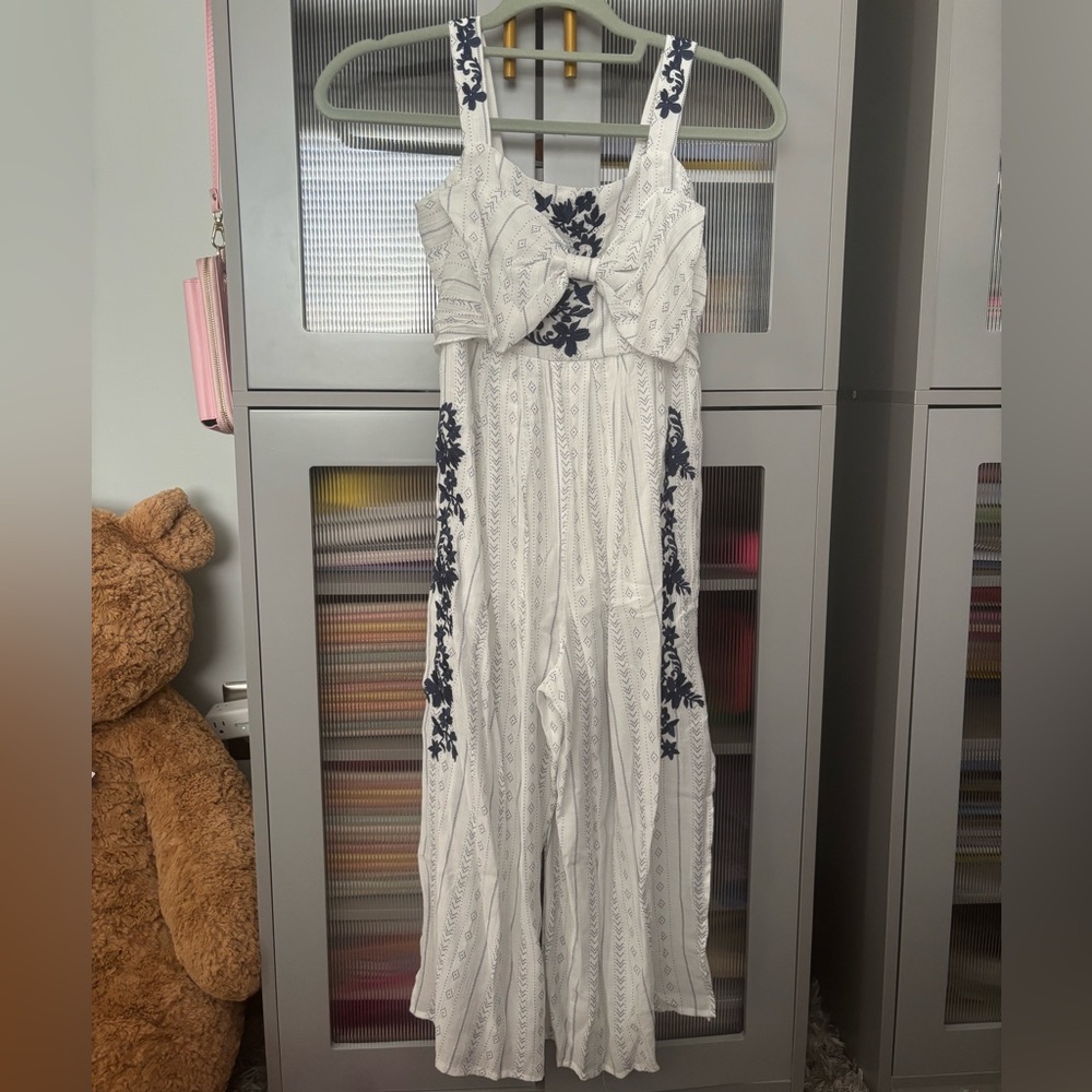 Truly Me White and Navy Jumpsuit